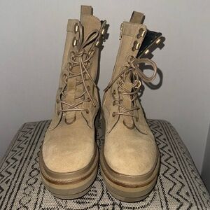 ALLSAINTS Beth Suede Canvas Combat Military Boots